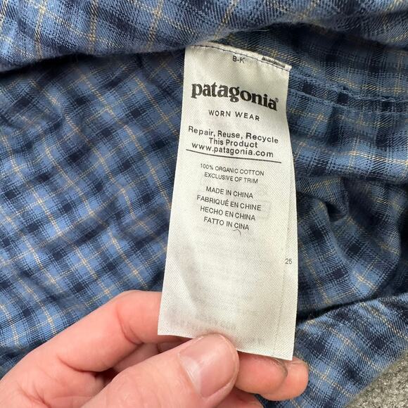 Patagonia Organic Cotton Blue Checkered Long Sleeve Shirt Size Large Button Down - Picture 5 of 7